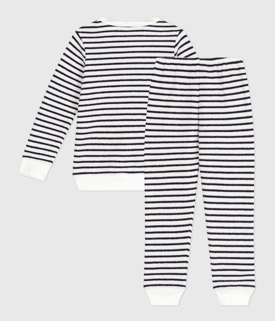 Children's stripy cotton terry pyjamas MILK blue/SOIR