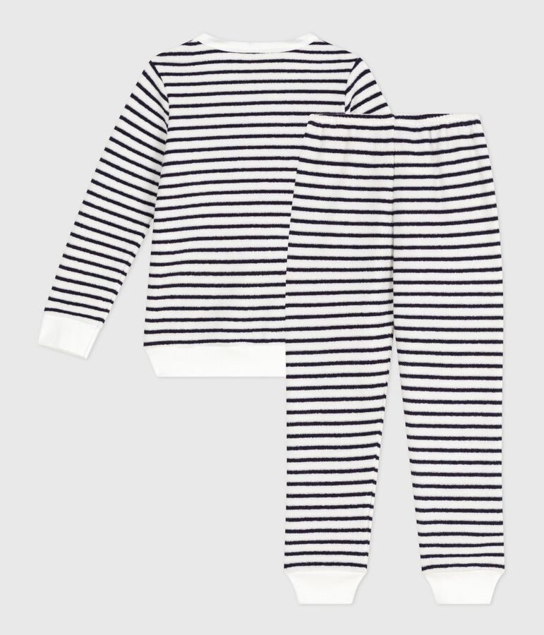 Children's stripy cotton terry pyjamas Ecru/blue