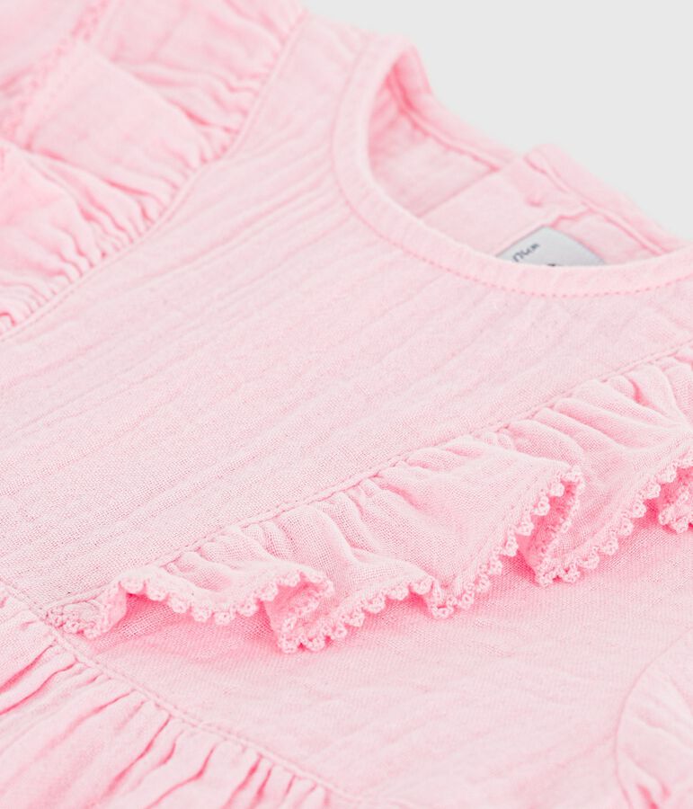 Babies' short-sleeved plain cotton dress MARQUISE pink