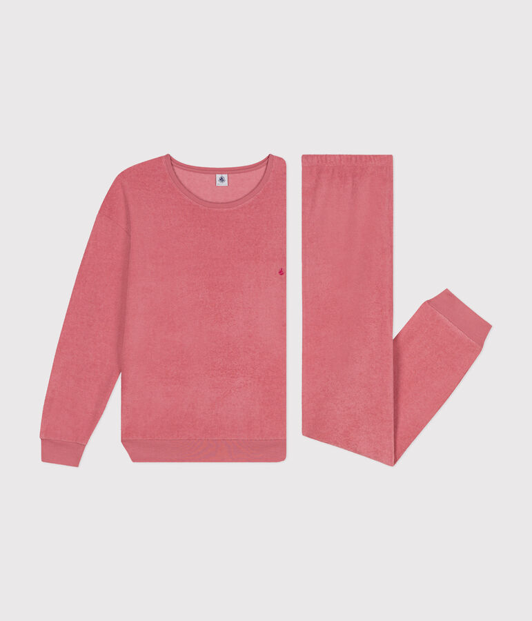 Women's plain brushed terry velour pyjamas pink