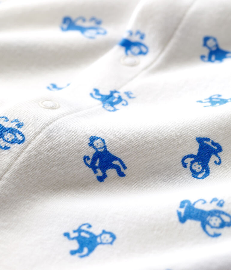 Babies' Organic Cotton Sleepsuit MARSHMALLOW white/BRASIER blue