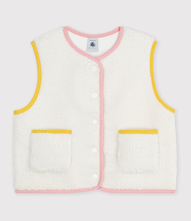 Children's sleeveless plain sherpa cardigan MILK