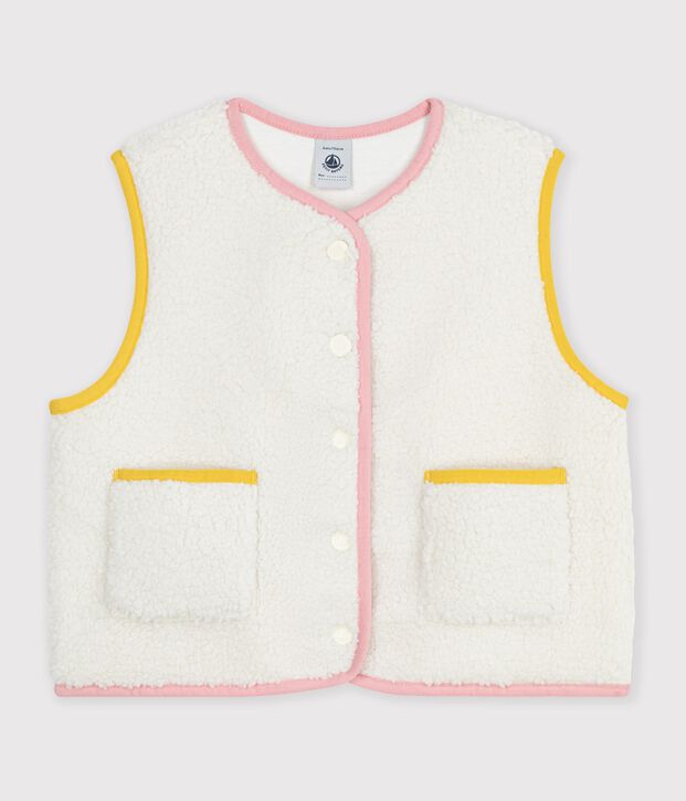 Children's sleeveless plain sherpa cardigan MILK