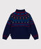 Children's high-necked jumper in patterned wool and cotton SOIR blue/MULTICO