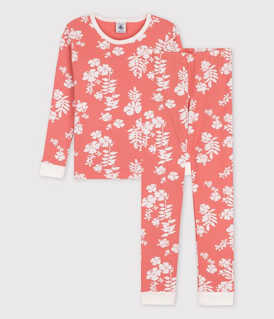 Girls' Snugfit Hawaiian Print Cotton Pyjamas PAPAYE pink/MARSHMALLOW