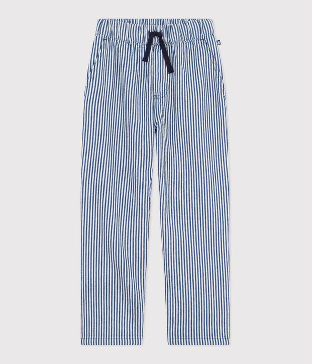 Children's stripy cotton trousers blue/white