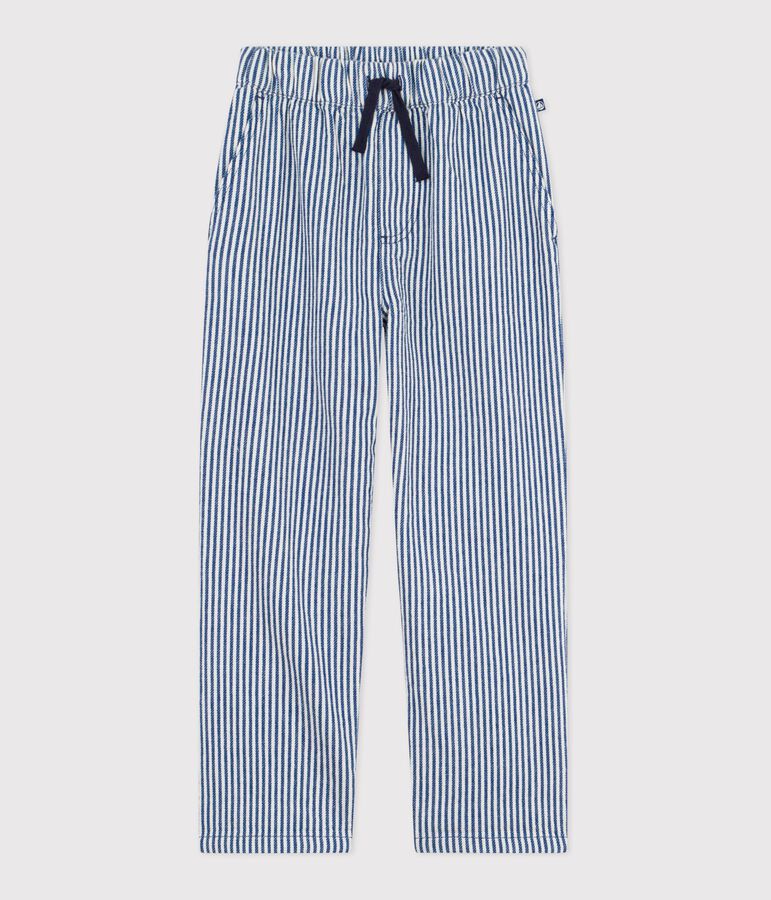 Children's stripy cotton trousers blue/white