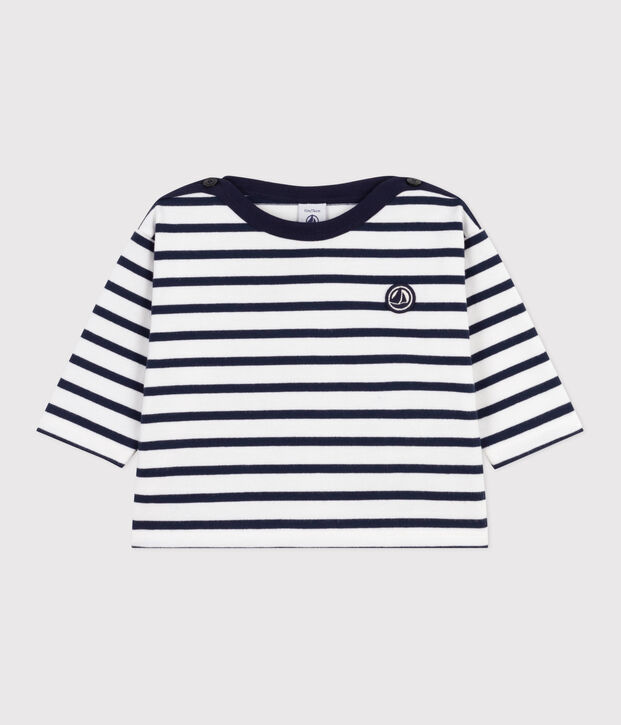 Babies' cotton Breton top white/blue