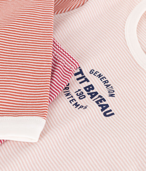 Children's Unisex Three-Tone Pinstriped Cotton Pyjamas SALINE pink/MULTICO white