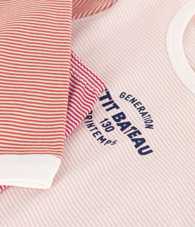 Children's Unisex Three-Tone Pinstriped Cotton Pyjamas pink/multicolor