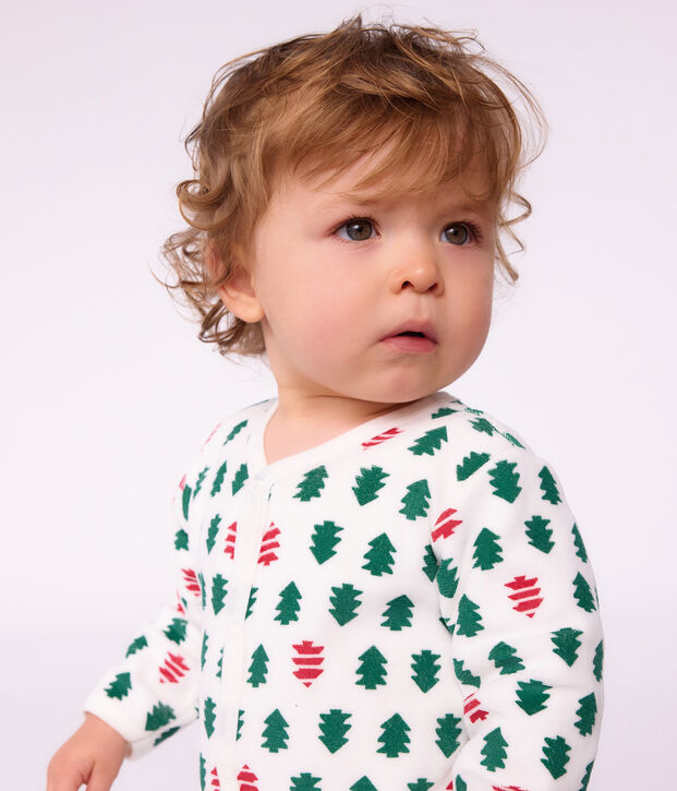 Babies' fir tree design velour pyjama suit white/multicolor