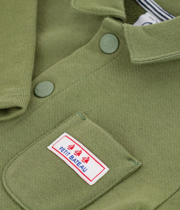 Babies' long plain cotton jumpsuit OLIVINE