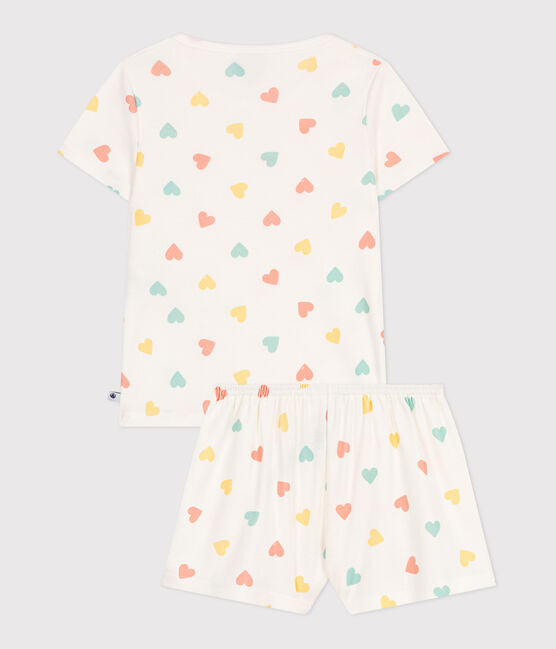 Children's short heart print cotton pyjamas MARSHMALLOW white/MULTICO white