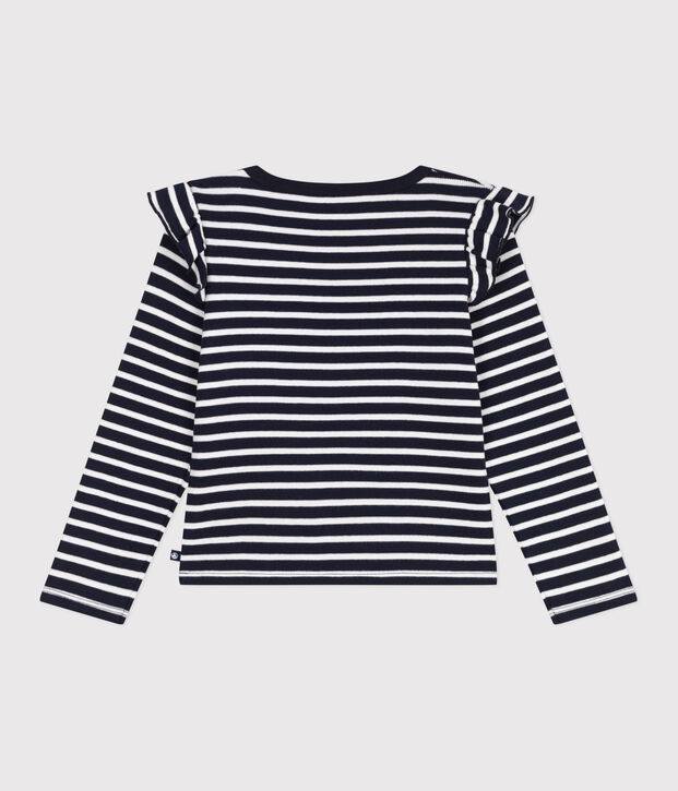 Children's long-sleeved stripy cotton T-shirt blue/white