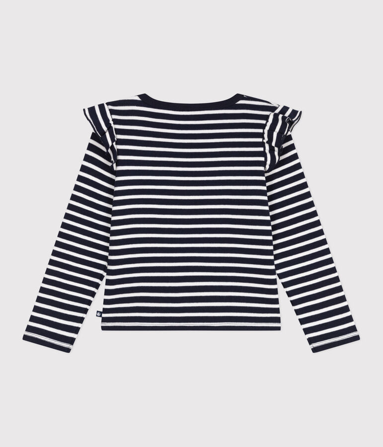 Children's long-sleeved stripy cotton T-shirt blue/white