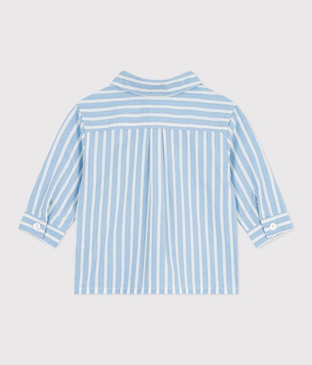 Babies' long-sleeved stripy cotton shirt blue/white
