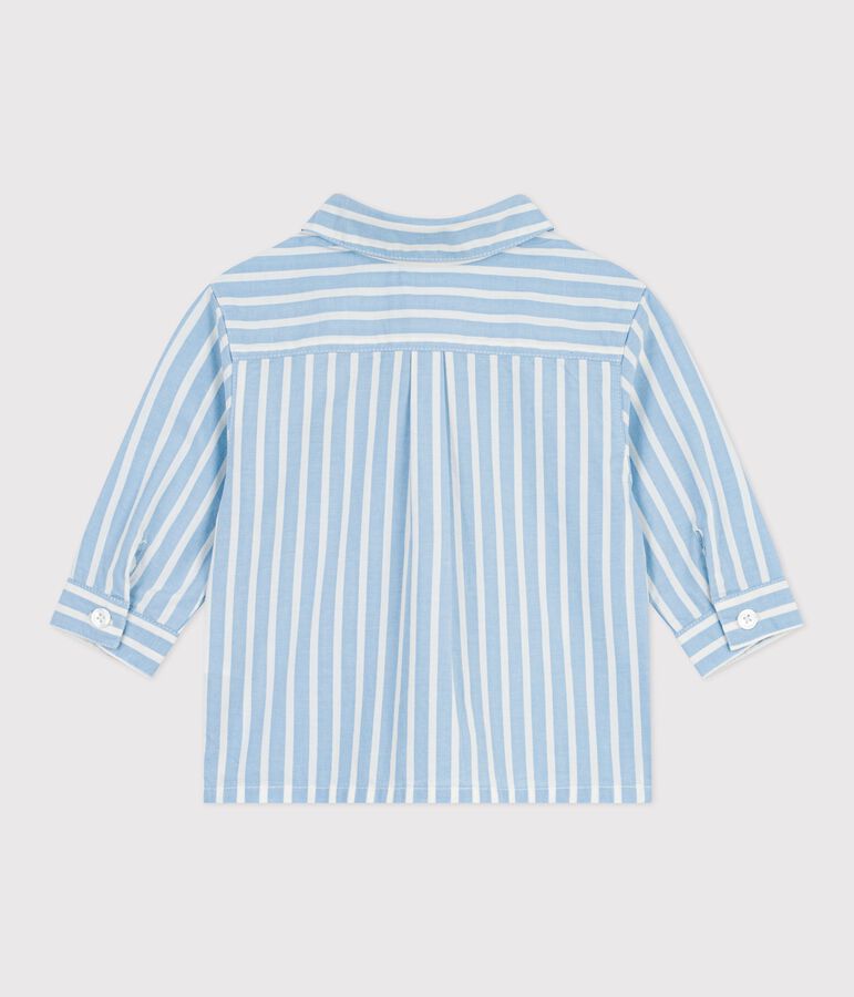 Babies' long-sleeved stripy cotton shirt blue/white