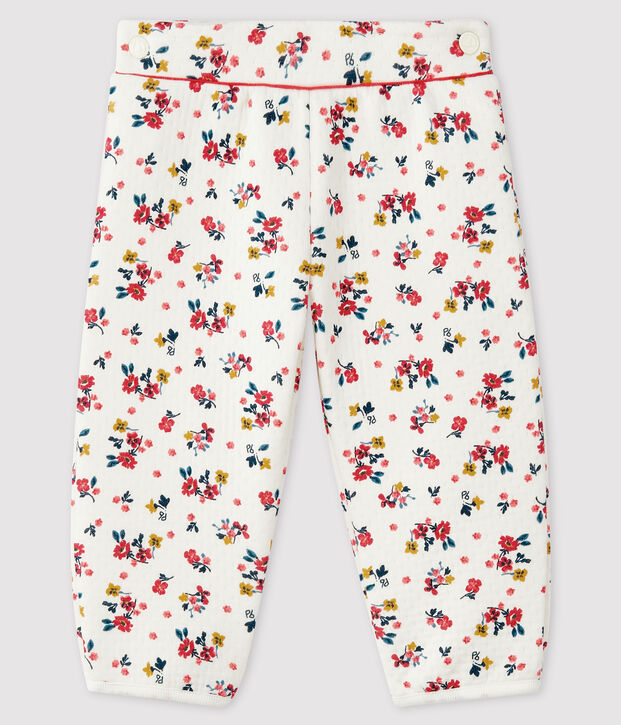 Baby girl's tubular knit trousers white/multicolor