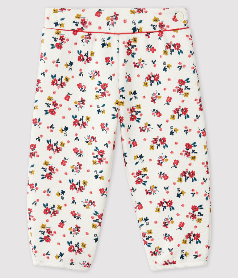 Baby girl's tubular knit trousers white/multicolor