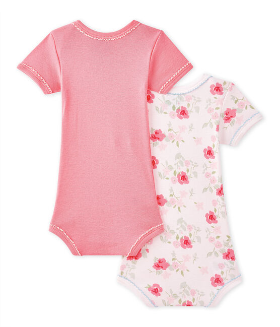 Set of 2 baby girls' short-sleeved bodysuits LOT white