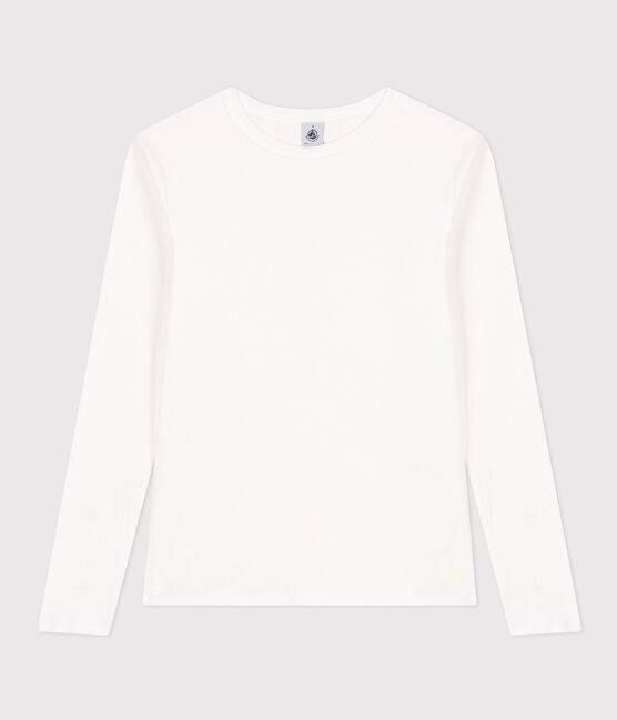 Women's iconic long-sleeved plain rib knit T-shirt ECUME white