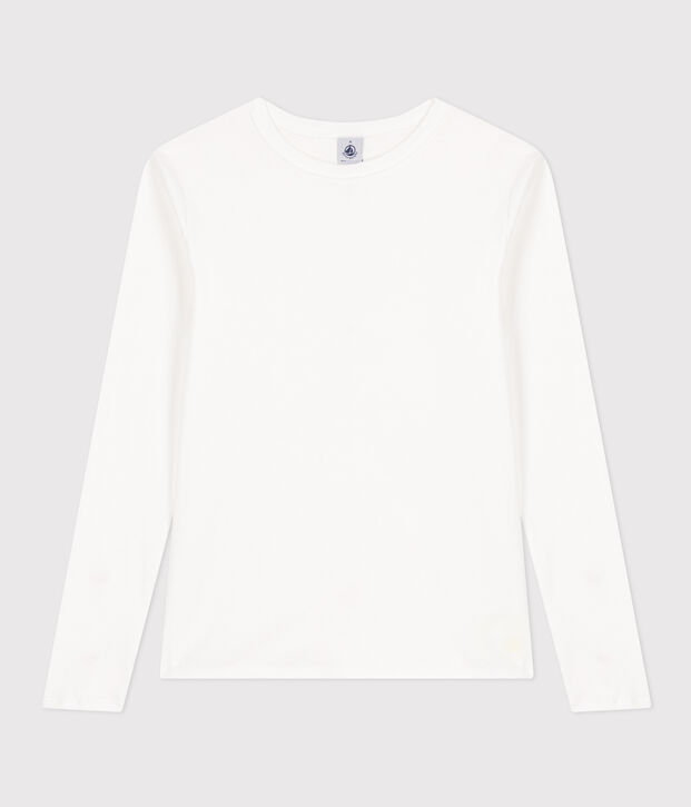 Women's iconic long-sleeved plain rib knit T-shirt white