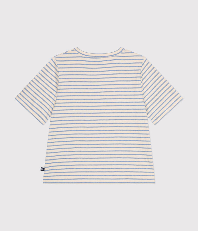 Women's Boxy tube knit T-shirt Ecru/blue