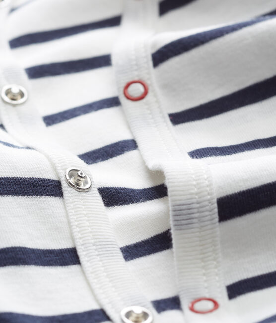 Babies' Striped Ribbed Sleepsuit MARSHMALLOW white/SMOKING blue