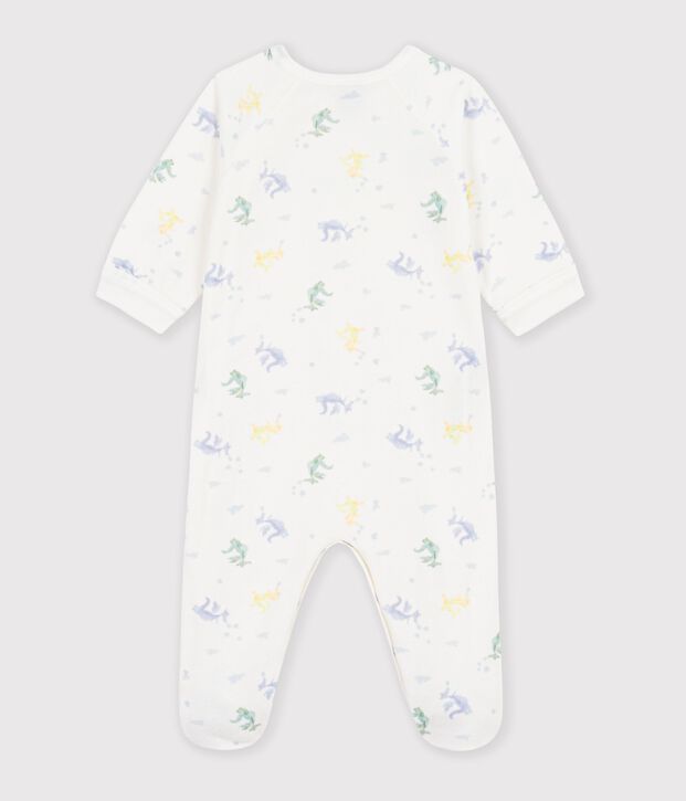 Babies' velour pyjama suit printed with dragons white/multicolor