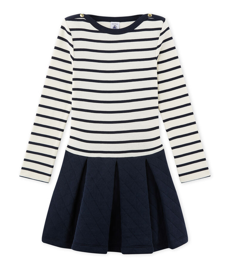 Girl's dual fabric dress white/blue