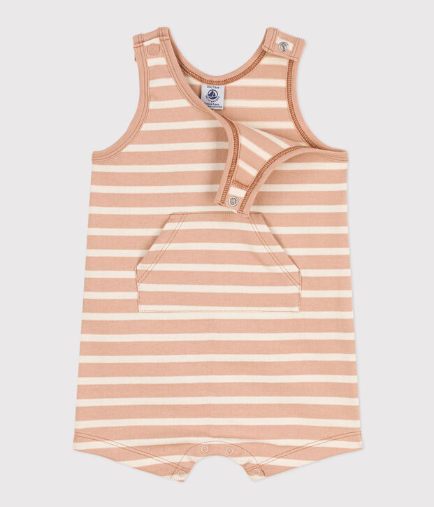 Babies' Sleeveless Thick Striped Jersey Playsuit beige/ecru