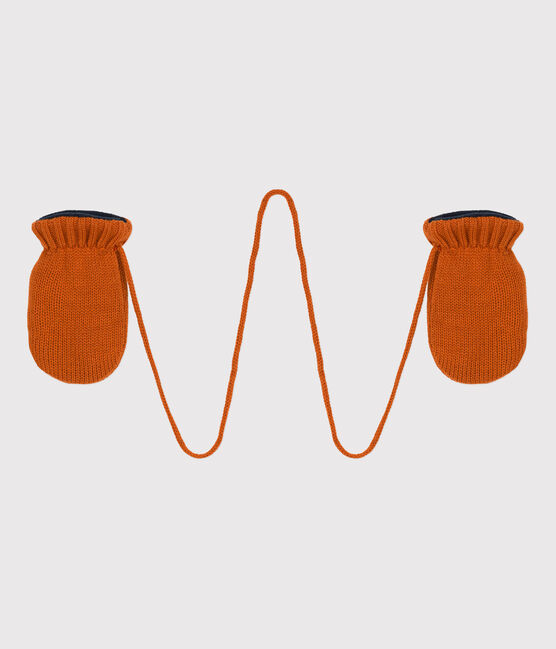 Babies' Knit Mittens with Recycled Fleece Lining RUSTY brown