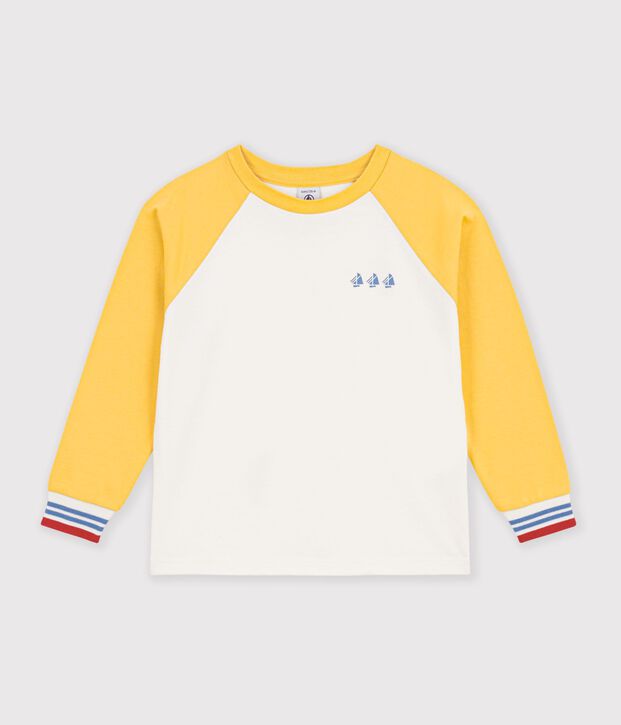 Children's long-sleeved colourblock cotton T-shirt Ecru/multicolor