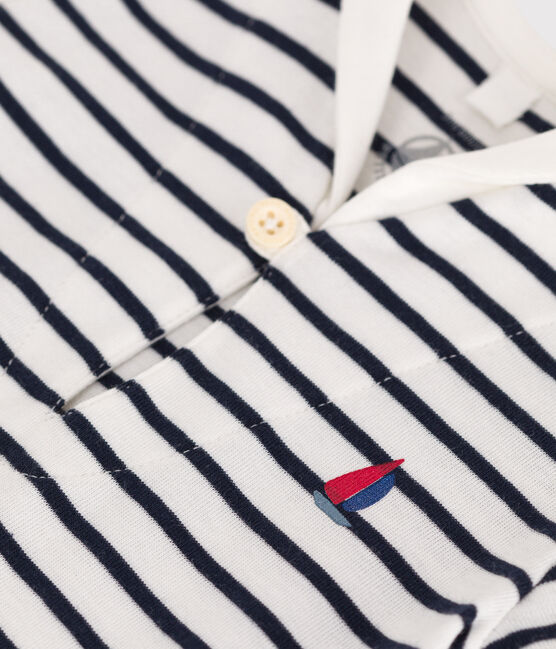 Babies' stripy cotton playsuit with a sailor collar MARSHMALLOW white/SMOKING blue