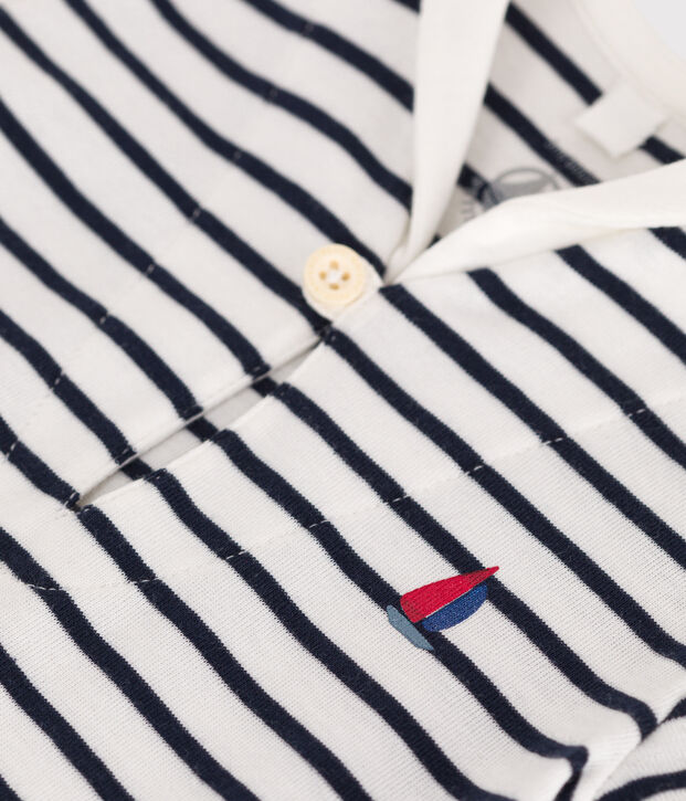 Babies' stripy cotton playsuit with a sailor collar white/blue