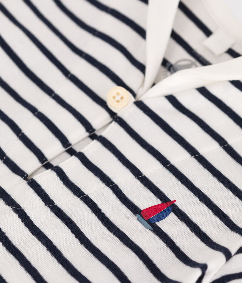 Babies' stripy cotton playsuit with a sailor collar white/blue