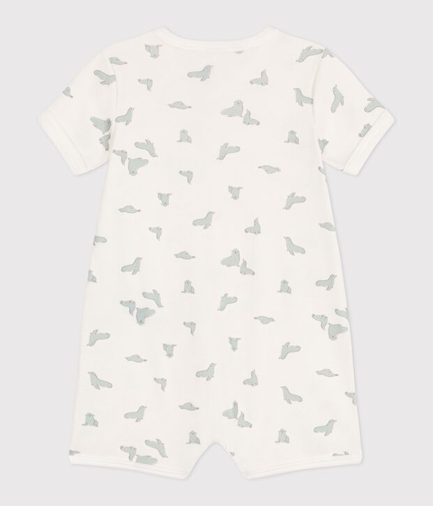 Babies' short cotton whale pattern jumpsuit white/multicolor
