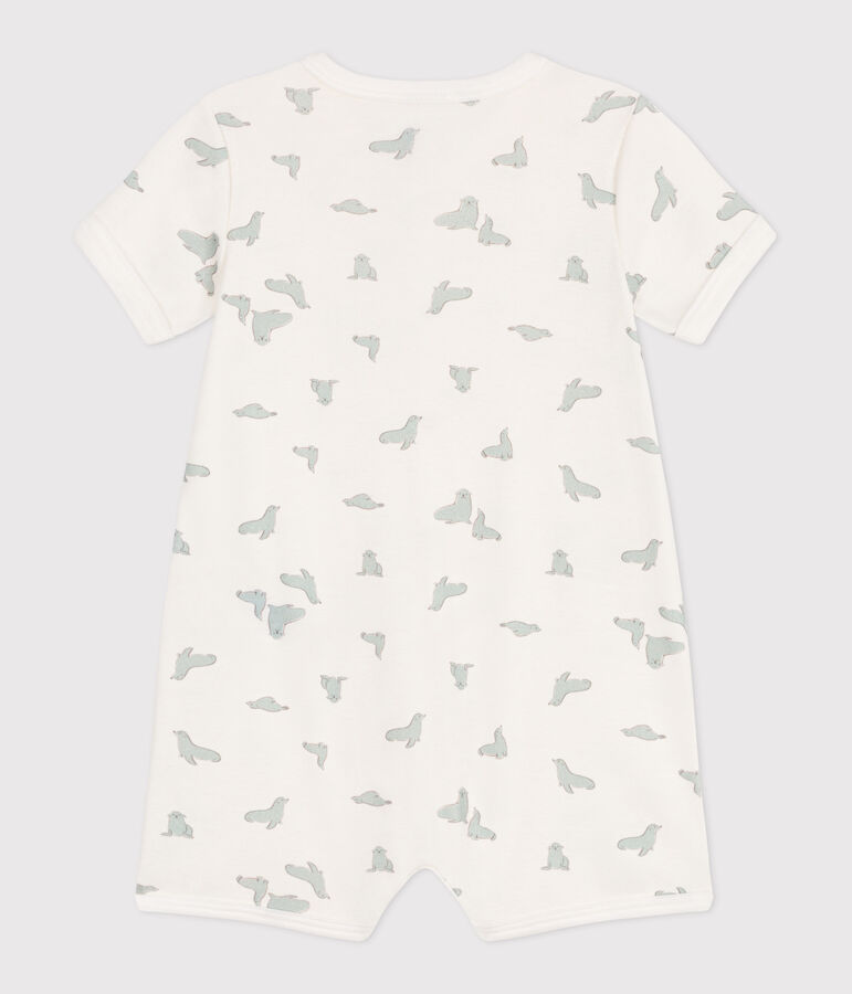 Babies' short cotton whale pattern jumpsuit white/multicolor