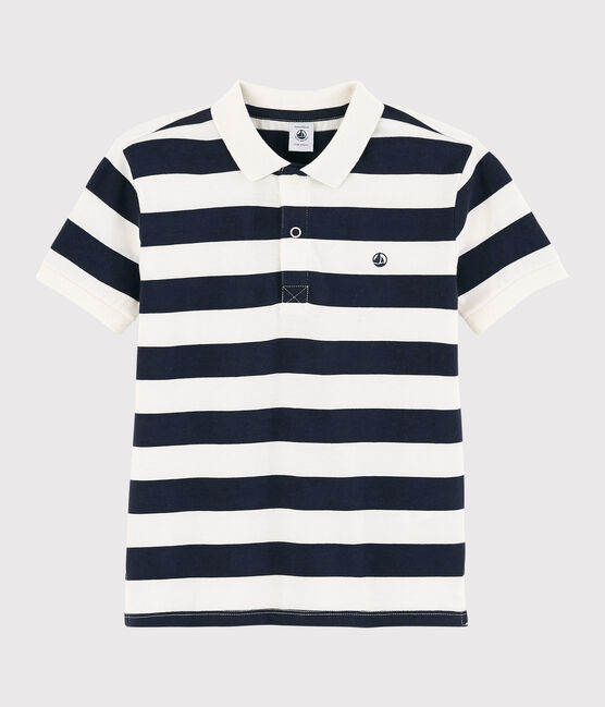 Boys' Short-Sleeved Jersey Polo Shirt SMOKING blue/MARSHMALLOW white
