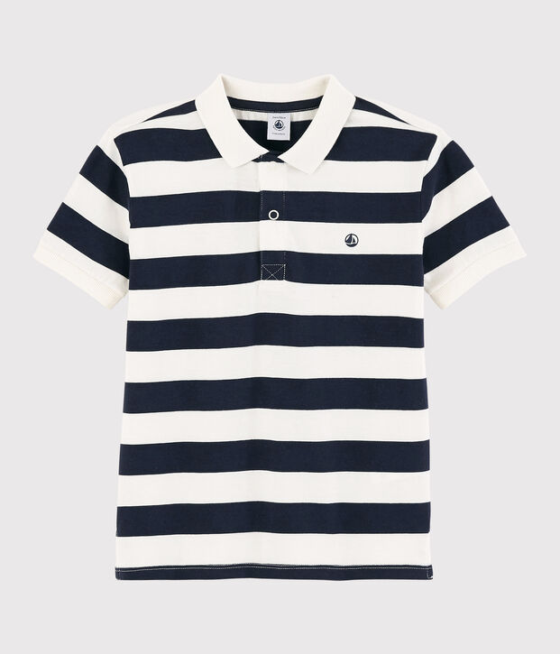 Boys' Short-Sleeved Jersey Polo Shirt blue/white