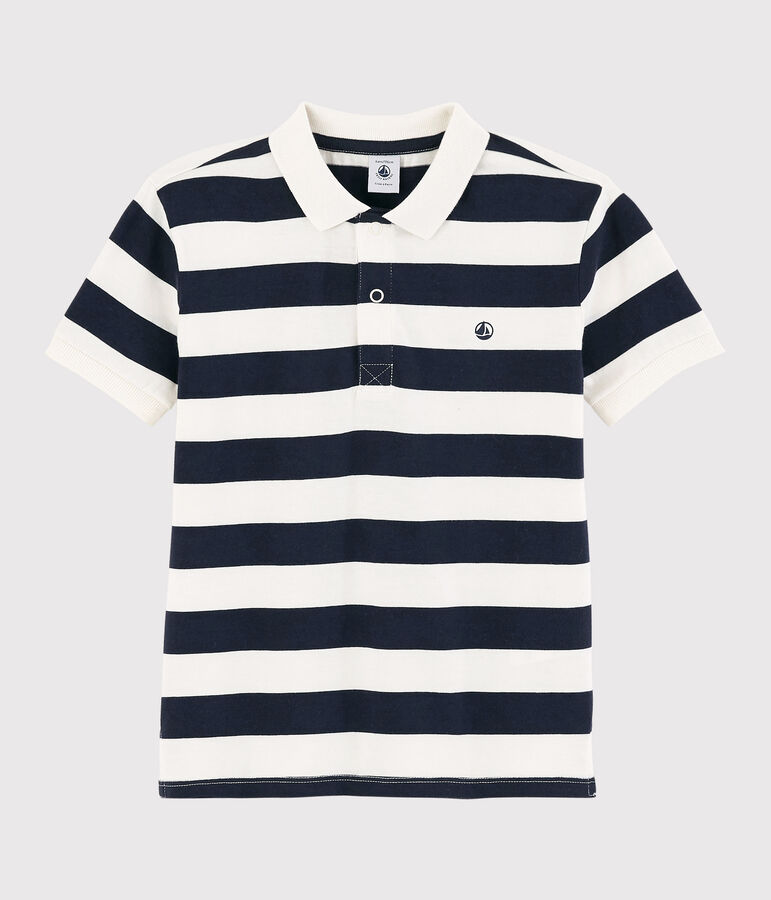 Boys' Short-Sleeved Jersey Polo Shirt blue/white