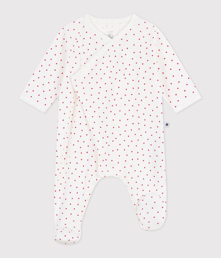 Babies' small heart pattern cotton pyjama suit white/red