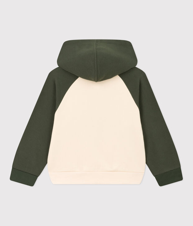 Boy's hooded sweatshirt Ecru/green