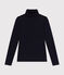 Women's iconic roll neck T-shirt in decorative rib knit SMOKING blue