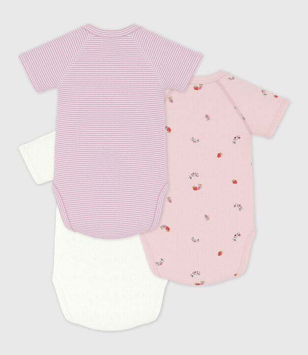 Pack of babies' short-sleeved printed cotton wrapover bodies multicolor