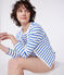 Women's plain cotton cardigan MARSHMALLOW white/PERSE blue