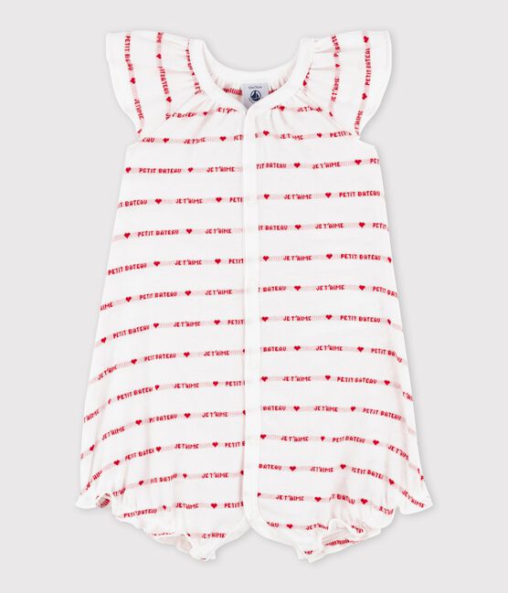 Ribbed Shortie with "Petit Bateau je t'aime" Slogan MARSHMALLOW white/TERKUIT red