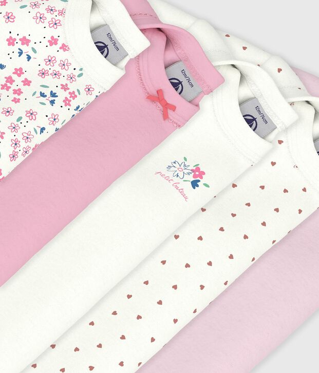 Pack of babies' long-sleeved floral-print cotton bodies multicolor