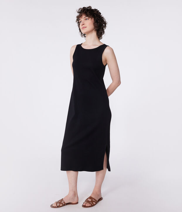Women's long cotton vest dress black