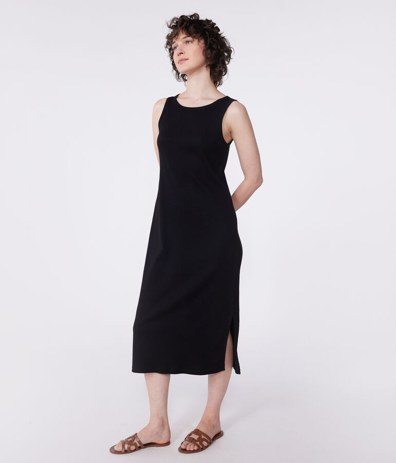 Women's long cotton vest dress black
